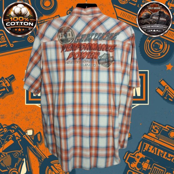 Harley-Davidson 2XL Plaid Snap Shirt Performance Power Graphic Back 100% Cotton - Picture 4 of 12